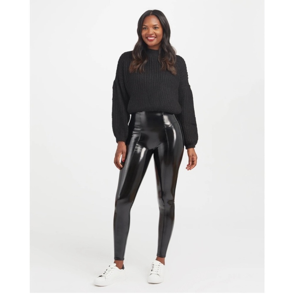Spanx Faux Patent Leather Leggings Classic Black Women's size medium - Picture 2 of 10